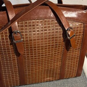 Maxx Woven Leather Tote in Brown